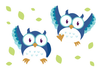 cute owls character illustration design vector