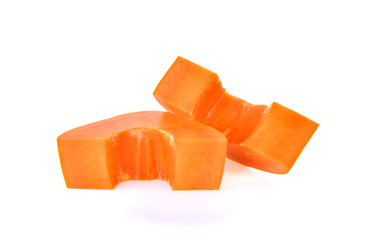 slices of ripe  papaya on white background