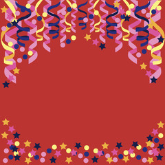 background with confetti, paper streamers