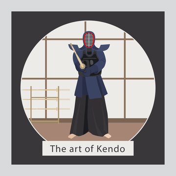 The art of kendo, with man and text vector illustration