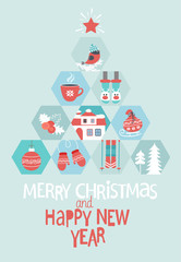 Christmas and New Year Greeting Card.