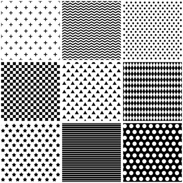 Set seamless black and white patterns