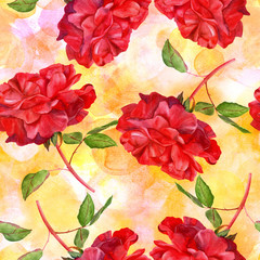 Fototapety  Seamless pattern with watercolor roses on golden background