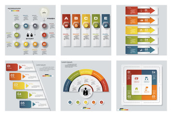 Collection of 6 design colorful presentation templates. Vector Background. For your idea and presentation.