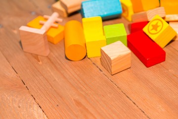 Wooden blocks lying on floor