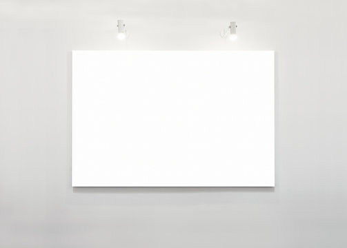 Blank Poster Banner on white Wall with Lighting Exhibition display