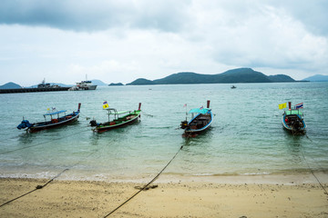Four boats are in the Sea at South of Thailand