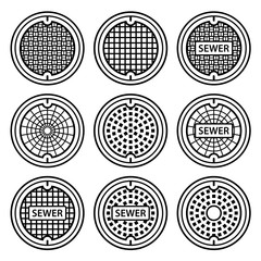 manhole sewer cover black symbol vector - obrazy, fototapety, plakaty