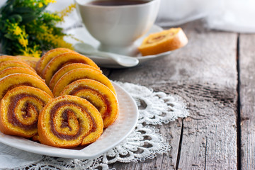 Festive breakfast biscuit rolls, copy space