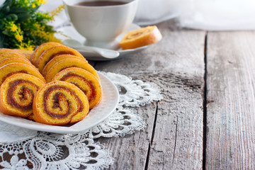 Festive breakfast biscuit rolls, copy space