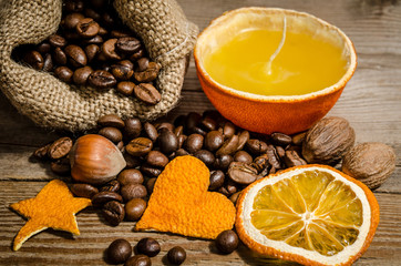 full bag with coffee beans. Christmas decoration