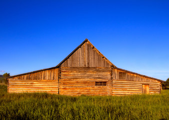 Front view of the famous T.A. Moulton Barn in Grand Teton National Park, US. This is one of the most photographed barns in the US
