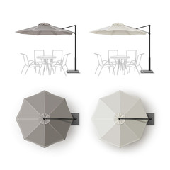 Set of Gray Blank Patio Outdoor Beach Cafe Bar Pub Lounge Restaurant Round Umbrella Parasol for Branding Isolated