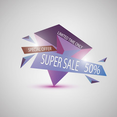 Sale banner template and special offer. 50% off. Vector illustration.