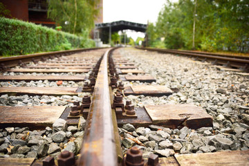 Old railway track with selective focus.