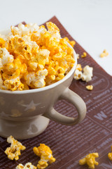 Popcorn in a mug close-up