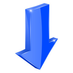 Blue DOWN arrow. 3d web icon