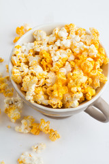 popcorn on a white background closeup