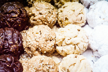 Close-up of walnuts covered with chocolate