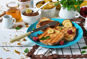 Good morning - toast with walnut, chocolate paste, banana.