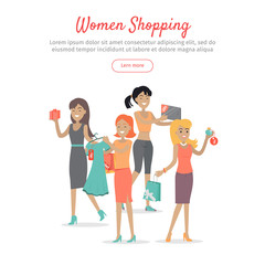 Fototapeta na wymiar Woman Shopping Conceptual Flat Vector Web Banner