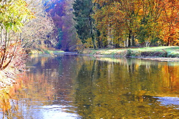 Autumn day near river in Belgium natural