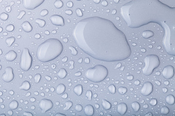 Drops of water on a color background. Gray