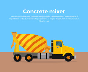 Naklejka premium Cement Mixer Truck Banner Flat Design Vector