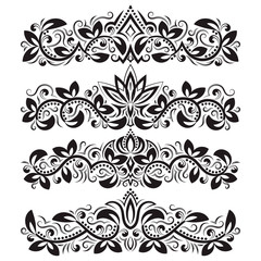 Design ornamental elements. Vintage headline decorations set. Floral tattoo in baroque style.