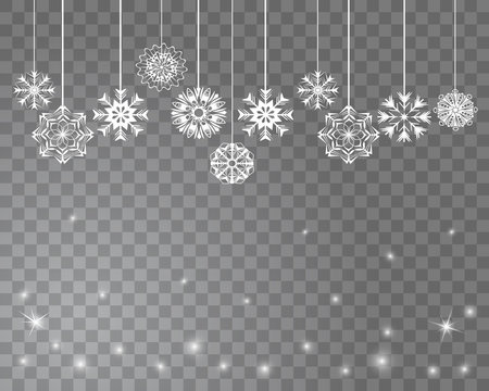 Falling Snow On A Transparent Background. Abstract Snowflake Background For Your Christmas Design. Vector Illustration