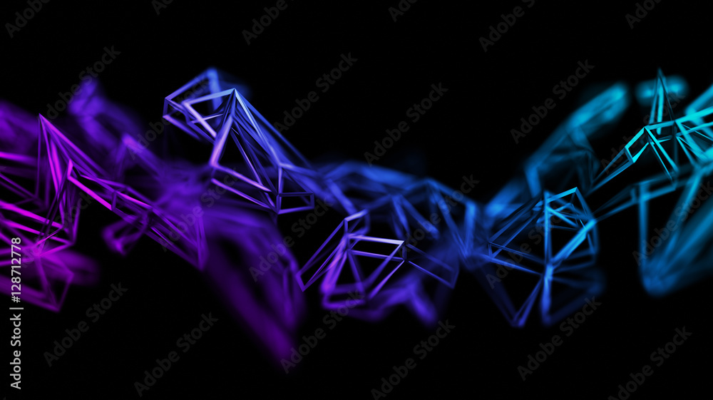 Poster abstract 3d rendering of chaotic plexus surface. contemporary background with futuristic polygonal s