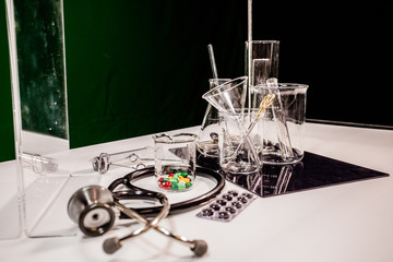 Fototapeta na wymiar medicine and medical instruments on table
