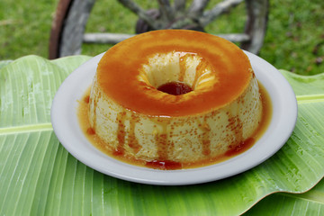 Pudding with milk and eggs with syrup