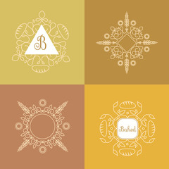 Vector bakery logo design in trendy linear style. Vector monogram