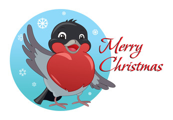 Bullfinch congratulates on lifted merry Christmas