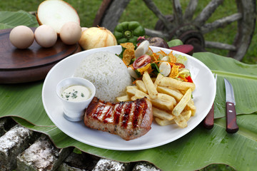 pork with rice and potatoes