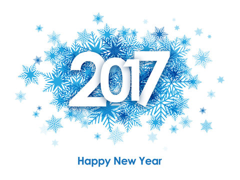 HAPPY NEW YEAR 2017 Card with Blue Snowflakes