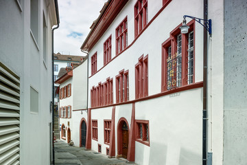 The narrow streets of the ancient city of Basel. Switzerland.