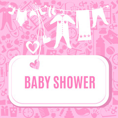 Fototapeta na wymiar Baby shower card in pink color