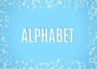 Abstract white alphabet ornament frame isolated on blue background