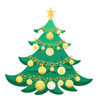 Merry Christmas fir-tree vector flat illustration new year