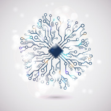 Vector abstract circuit board digital background. Digital snowflake