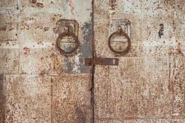 Old galvanized steel door handles