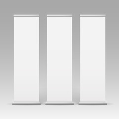 Vector White Blank Roll up Business Banner Stands for Advertising Isolated on Background