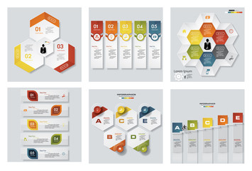 Collection of 6 design colorful presentation templates. Vector Background. For your idea and presentation.