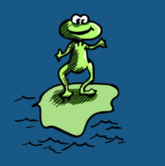 Grappige kikker op waterlelie