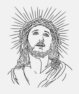 Jesus christianity religion line art drawing style, good use for symbol, logo, web icon, mascot, sign, sticker, or any design you want.