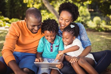 Happy family posing together