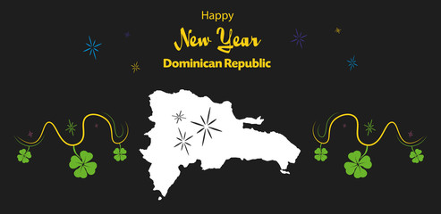 Happy New Year illustration theme with map of Dominican Republic