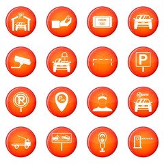 Parking set icons vector set of red circles isolated on white background